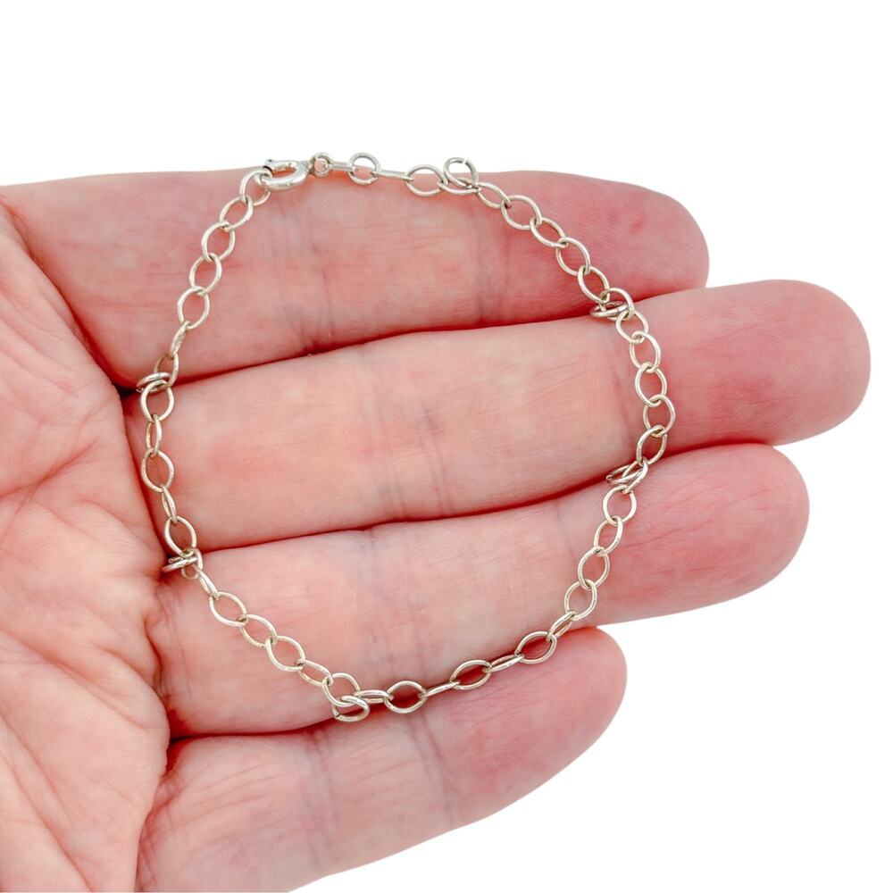 Vintage Sterling Silver 925 Cable Chain Charm Bracelet 7 inch